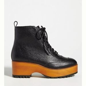 Black Leather Platform Ankle Boots